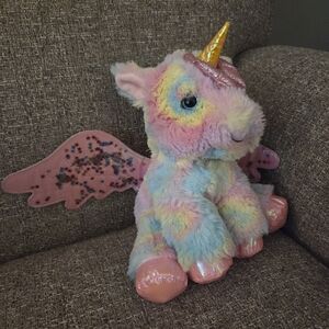 Barbie Unicorn Pegasus Plush Mattel With Tag Rainbow Ears Glitter Eyes Pink
